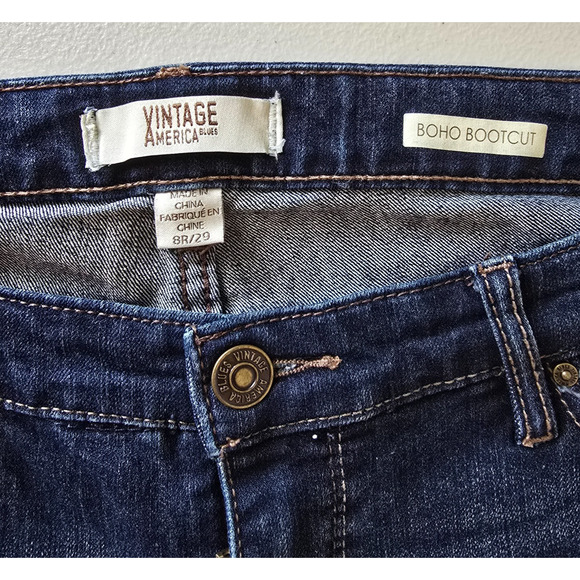 Vintage America Blues Boho Bootcut Women's 8 Blue Dark Wash Embroidered Pockets - Picture 4 of 16
